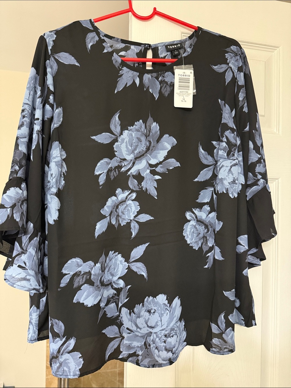 torrid Black Tunic with Light Blue Floral Print